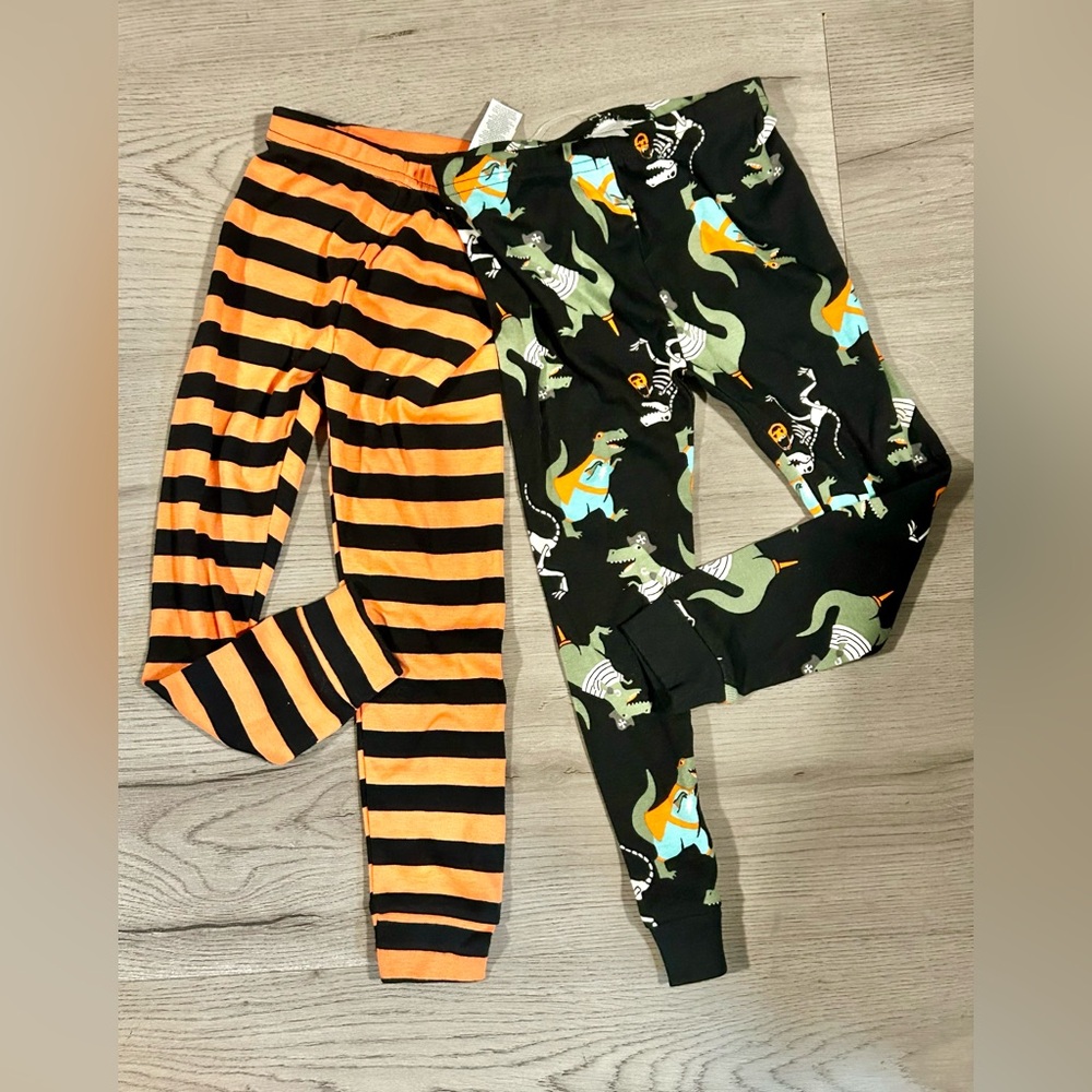 Carter's Dinosaur T-Rex Striped Halloween Pajama Pants Set of 2 Boys 3T New